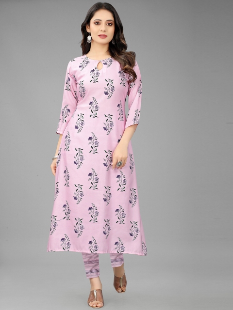 

RUHI FASHION Women Pink Floral Printed Kurti with Trousers