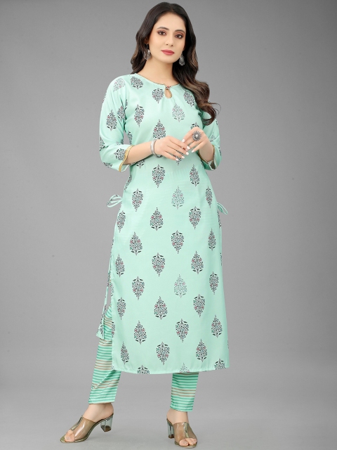 

RUHI FASHION Women Green Floral Printed Kurta with Trousers