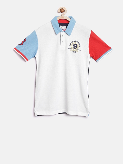 

Pepe Jeans Boys Off-White & Navy Solid Polo Collar T-shirt