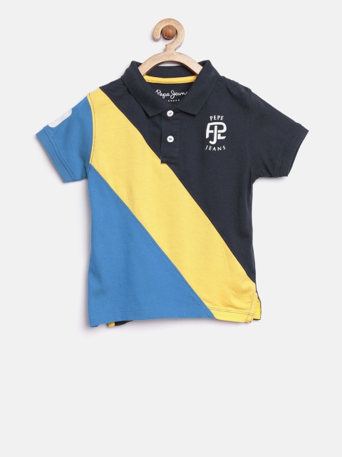 

Pepe Jeans Boys Blue & Yellow Colourblocked Polo Collar T-shirt