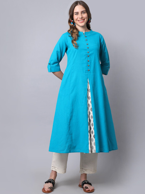 

Pistaa Women Turquoise Blue & White Kurta