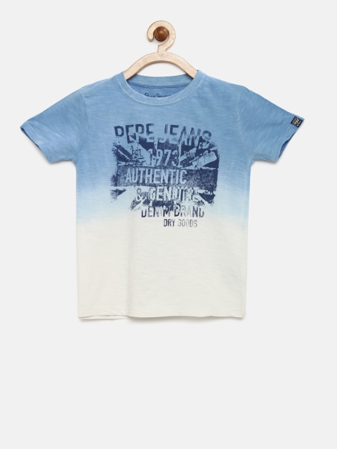 

Pepe Jeans Boys Blue & White Printed & Dyed Round Neck T-shirt
