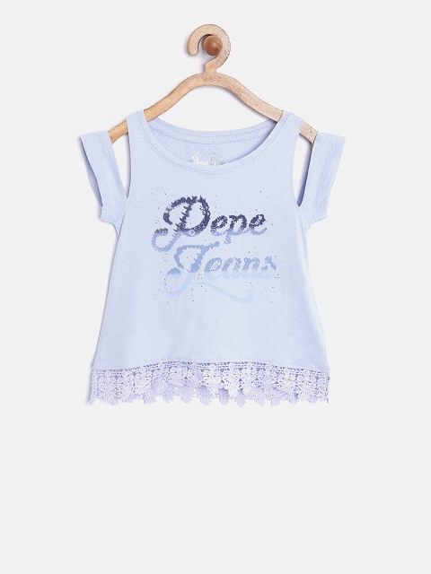 

Pepe Jeans Girls Blue Printed A-Line Pure Cotton Top