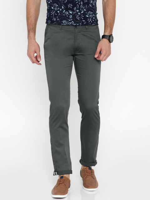 

Peter England Casuals Men Charcoal Grey Super Slim Fit Solid Chino Trousers