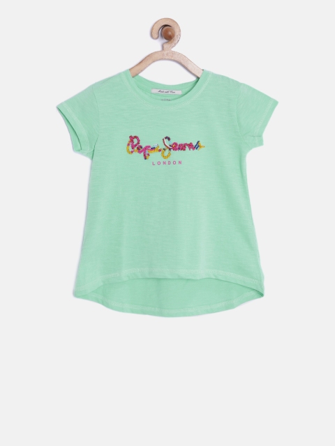 

Pepe Jeans Girls Mint Green Studded Pure Cotton Top
