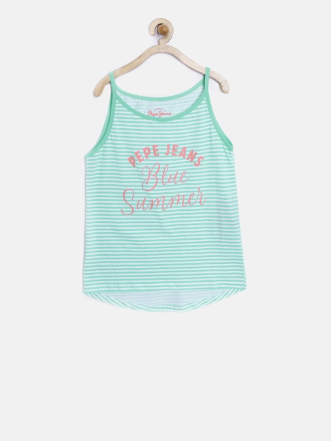 

Pepe Jeans Girls Green Striped Pure Cotton Top