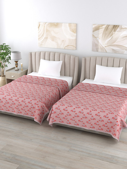 

Home Fresh Pink & White Set of 2 Floral AC Room 350 GSM Single Bed Dohar