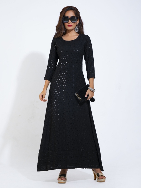 

AMRUTVARSHA CREATION Women Black Embellished Cotton Maxi Dress