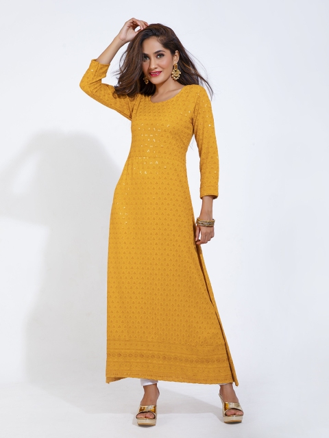 

AMRUTVARSHA CREATION Yellow Embellished A-Line Maxi Dress