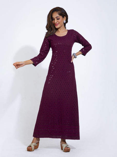

AMRUTVARSHA CREATION Women Purple Sequinned Cotton Maxi Dress