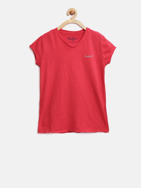 

Pepe Jeans Girls Red Solid V-Neck T-shirt