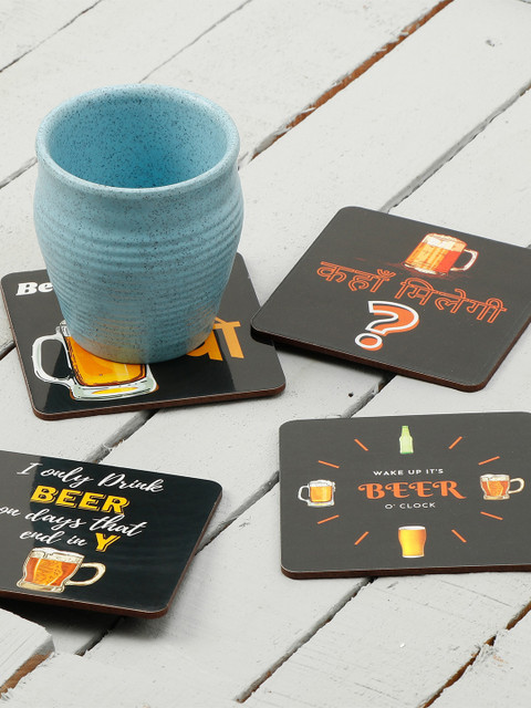 

DULI Set Of 4 Black Printed Coasters