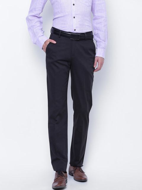 

Peter England Men Charcoal Grey Slim Fit Solid Formal Trousers