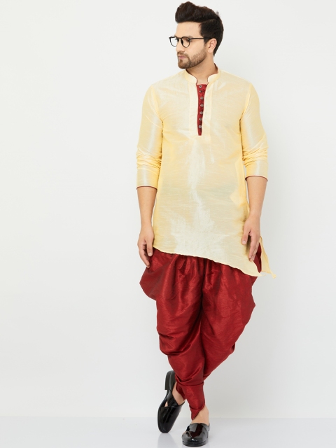 

Armaan Ethnic Men Beige Embroidered Dupion Silk Kurta with Dhoti Pants