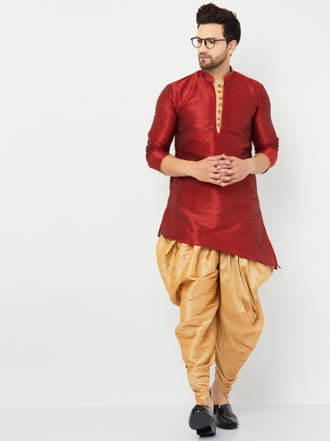 

Armaan Ethnic Men Red Dupion Silk Kurta with Dhoti Pants