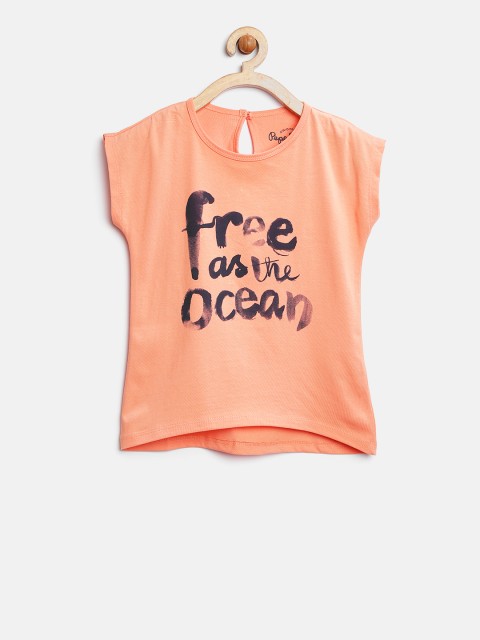 

Pepe Jeans Girls Peach-Coloured Printed Pure Cotton Top