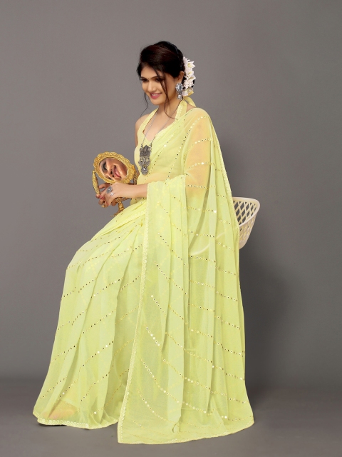 

Satrani Yellow Embellished Embroidered Saree