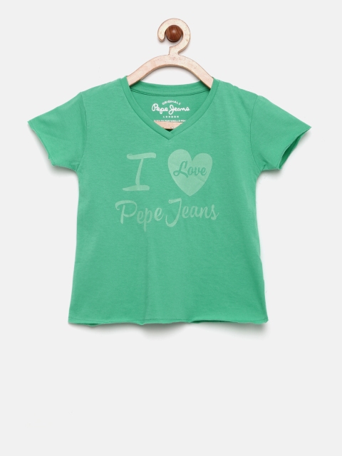 

Pepe Jeans Girls Green Printed V-Neck T-shirt