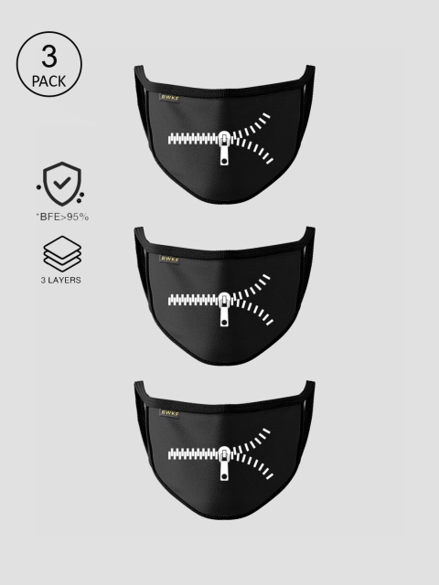 

Bewakoof Pack Of 3 Printed Cotton 3-Ply Protective Outdoor Cloth Masks, Black