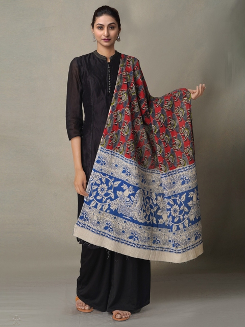 

Unnati Silks Maroon & Blue Ethnic Motifs Printed Pure Cotton Kalamkari Dupatta