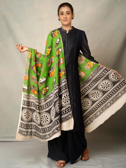

Unnati Silks Green & White Ethnic Motifs Printed Pure Cotton Kalamkari Dupatta