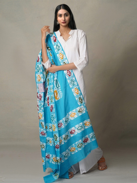 

Unnati Silks Blue & White Ethnic Motifs Printed Pure Cotton Batik Dupatta