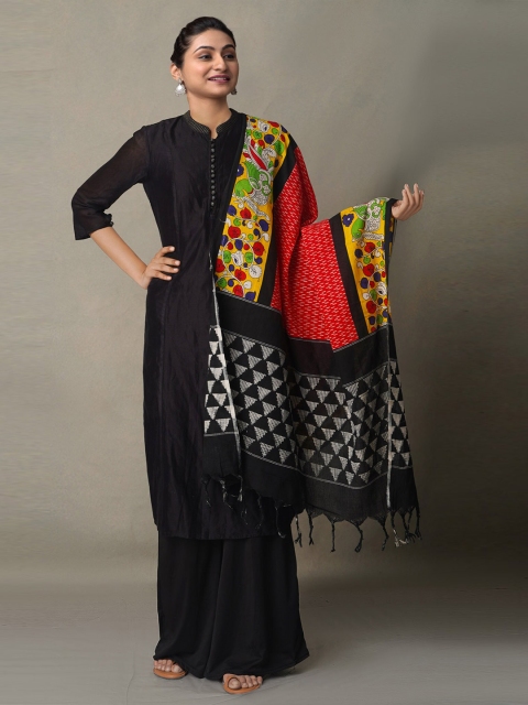 

Unnati Silks Red & Black Ethnic Motifs Printed Pure Cotton Kalamkari Dupatta