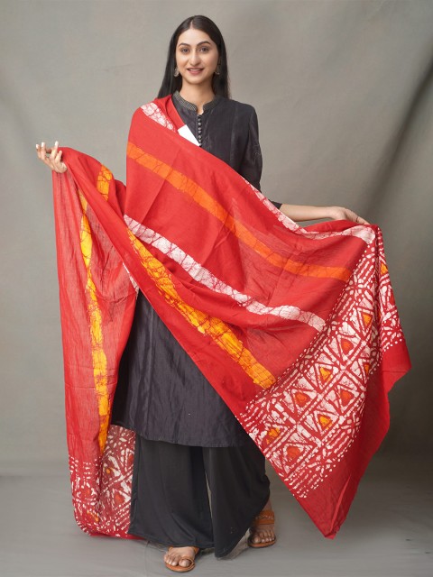 

Unnati Silks Red & White Ethnic Motifs Printed Pure Cotton Batik Dupatta