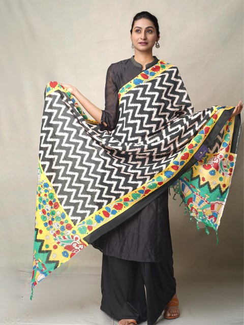 

Unnati Silks Black & Green Ethnic Motifs Printed Pure Cotton Kalamkari Dupatta