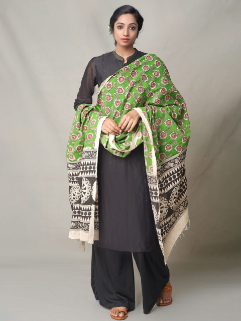 

Unnati Silks Green & Pink Ethnic Motifs Printed Pure Cotton Kalamkari Dupatta