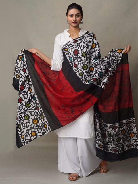 

Unnati Silks Red & Black Ethnic Motifs Printed Pure Cotton Batik Dupatta