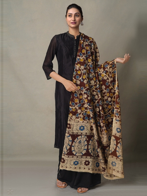 

Unnati Silks Brown & Beige Ethnic Motifs Printed Pure Cotton Kalamkari Dupatta