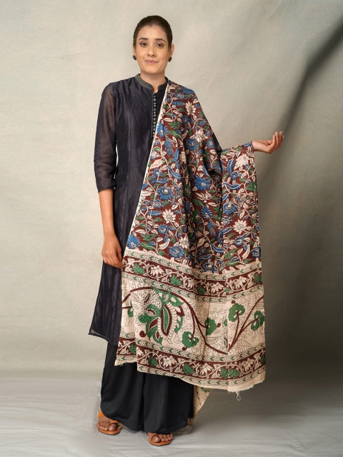 

Unnati Silks Maroon & Green Ethnic Motifs Printed Pure Cotton Kalamkari Dupatta