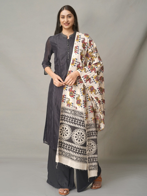 

Unnati Silks Cream-Coloured & Orange Ethnic Motifs Printed Pure Cotton Kalamkari Dupatta