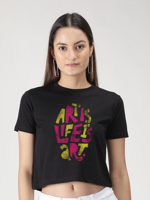 

TheBlackLover Women Black Typography Printed Cotton T-shirt