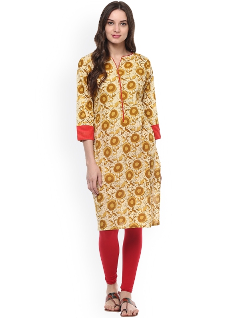 

Jaipur Kurti Women Yellow Printed Straight Kurta