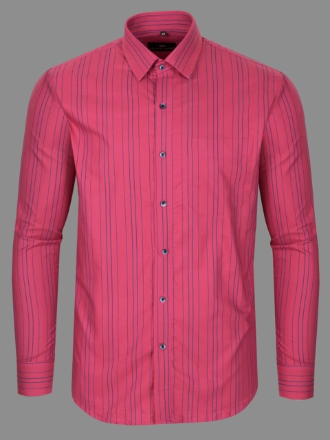

FRENCH CROWN Men Pink Standard Stripped 100 % Premium Cotton Formal Shirt
