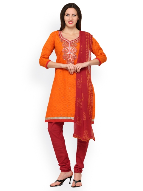 

Saree mall Orange Cotton Blend Unstitched Dress Material