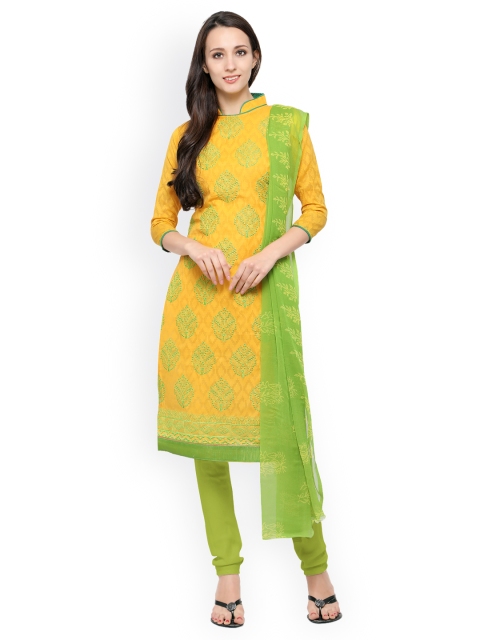 

Saree mall Yellow & Green Cotton Blend Unstitched Dress Material