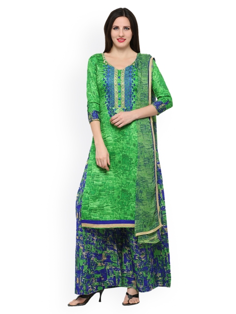 

Saree mall Green & Blue Cotton Blend Unstitched Dress Material