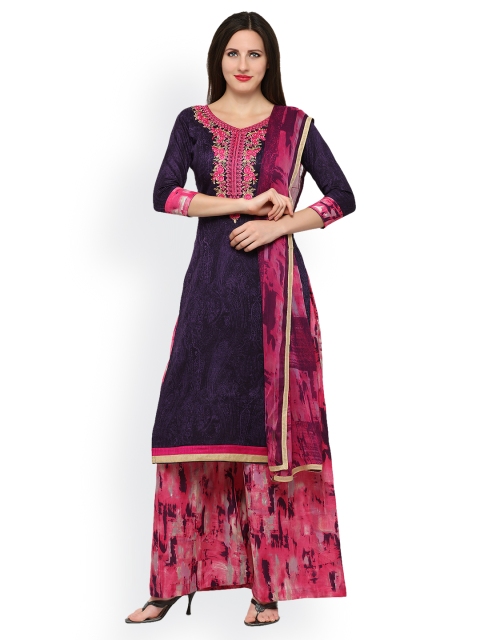 

Saree mall Burgundy Cotton Blend Unstitched Dress Material