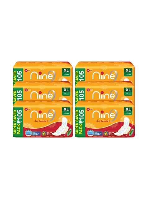 

Niine Set of 6 Dry Comfort Anti-Leak XL 275mm Quick Absorption Sanitary Pads- 18 Pads each, Mustard