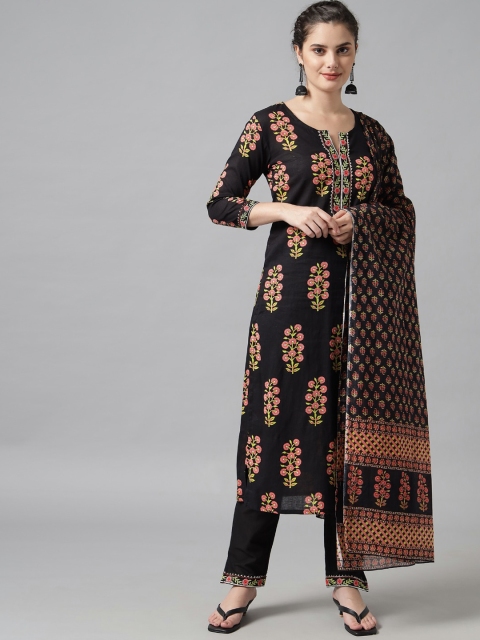 

Meeranshi Women Black Ethnic Motifs Printed Pure Cotton Kurta with Palazzos