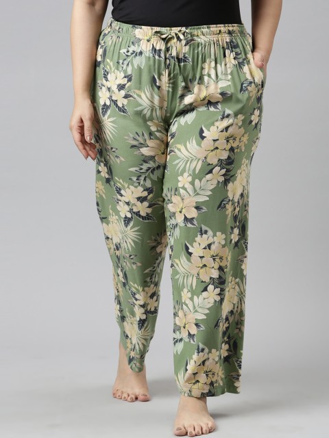 

Go Colors Women Green Floral Printed viscose rayon Regular-Fit Lounge Pants