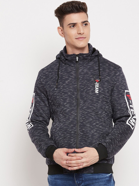 

Camey Men Blue Lightweight Polyester Hooded Bomber Jacket