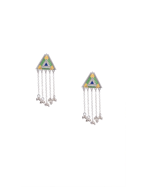 

Studio Voylla Pearl of Wisdom Silver-Plated Triangular Drop Earrings