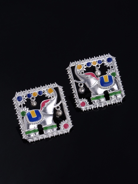 

Studio Voylla Kalamkari Silver-Plated Square Studs