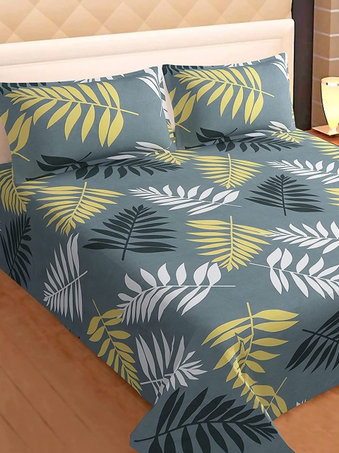 

MISS AYSE Unisex Grey 300TC Printed King Size Bedsheet with 2 Pillow Cover Combo