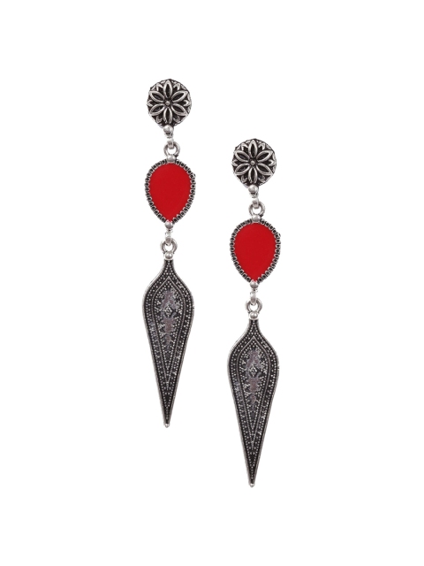 

Ayesha Silver-Plated & Red Contemporary Drop Earrings