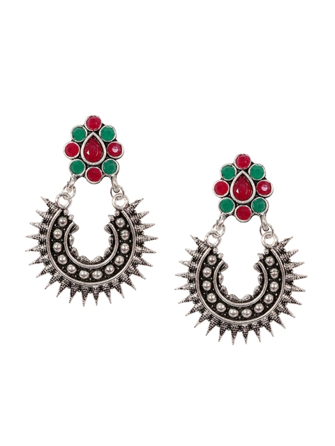 

Ayesha Red & Green Silver-Plated Contemporary Drop Earrings